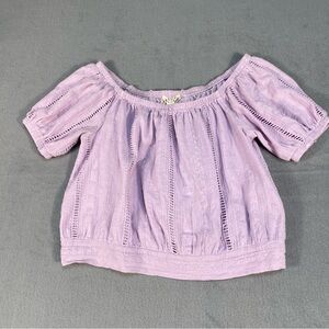 Mi Ami of Francesca Women’s Lavender Crochet Off-Shoulder Crop Top, Lined,size M